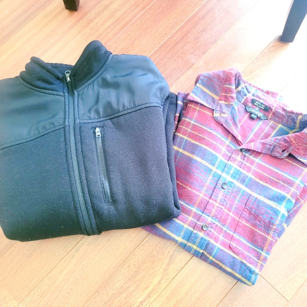 George Flannel Grunge Shirt, Black Zip Up Sweater/fleece Jacket